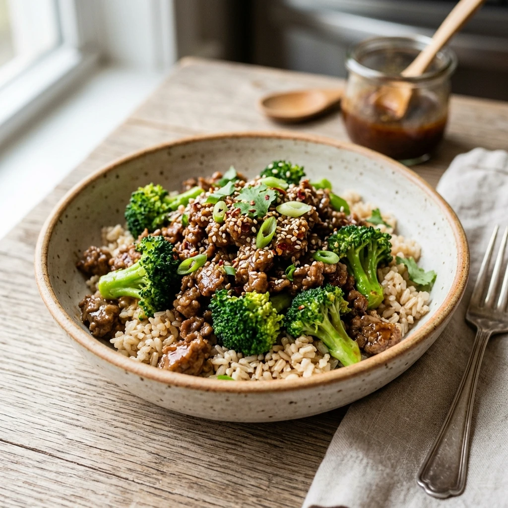 High Protein Honey Garlic Ground Beef And Broccoli