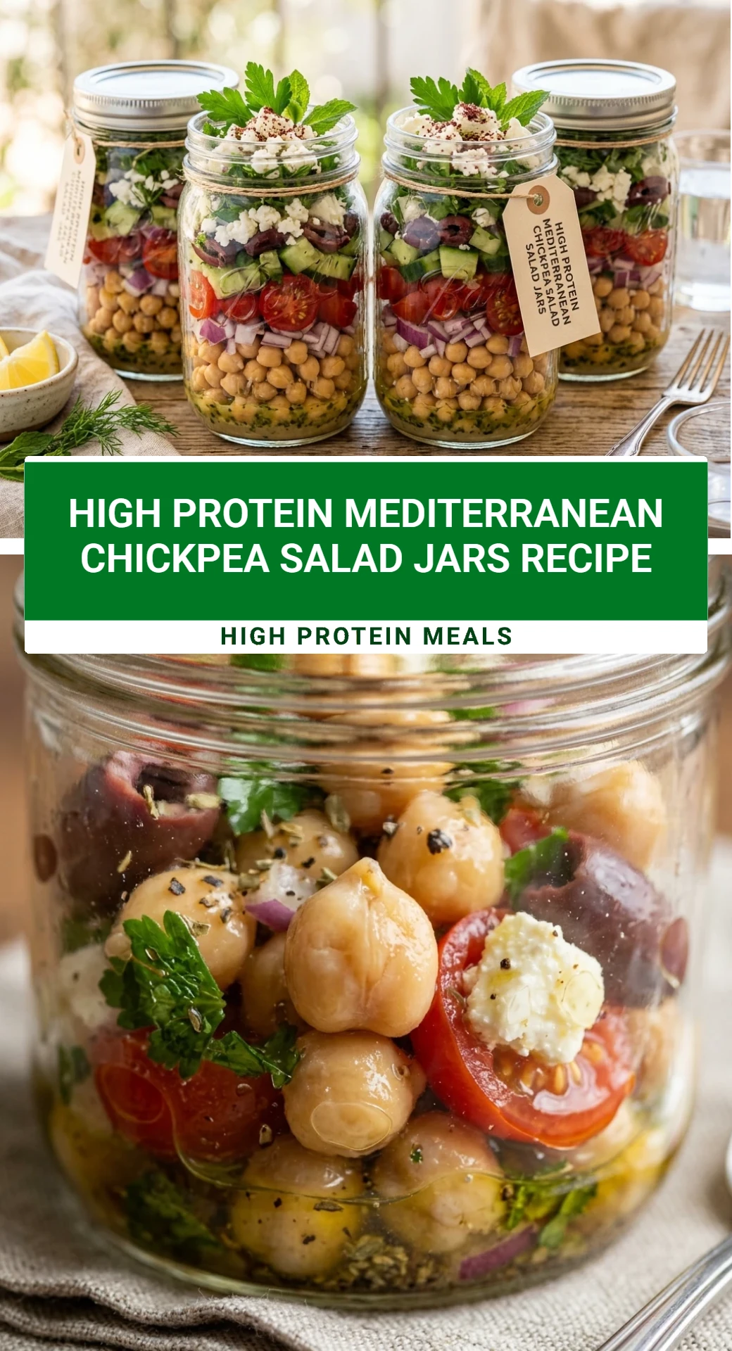 High Protein Mediterranean Chickpea Salad Jars Recipe