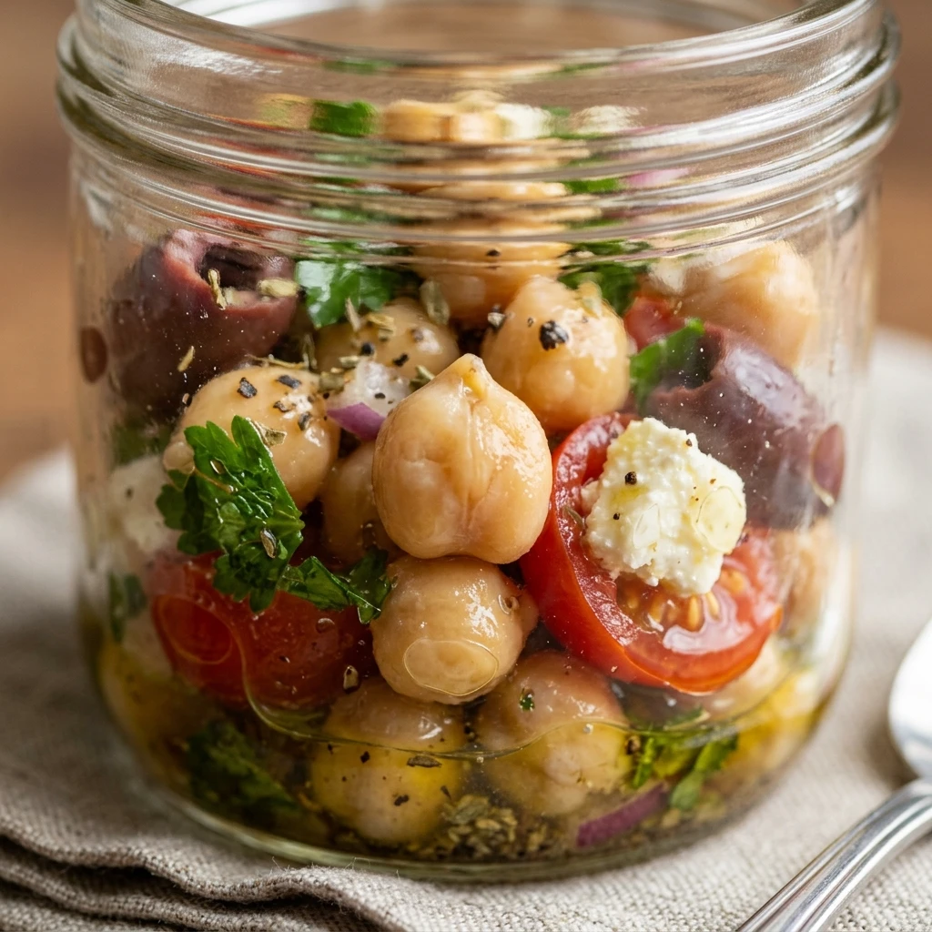 High Protein Mediterranean Chickpea Salad Jars Recipe