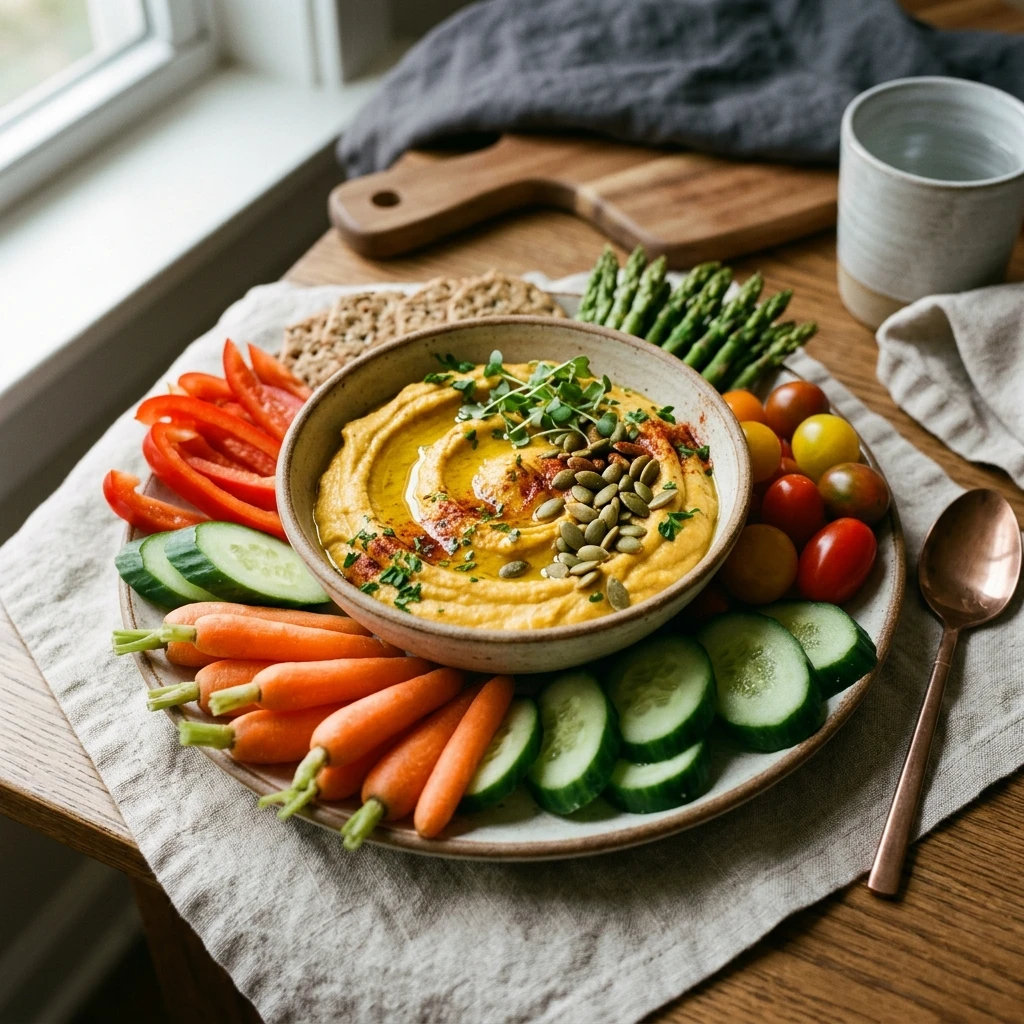 High Protein Pumpkin Hummus With Veggies Recipe