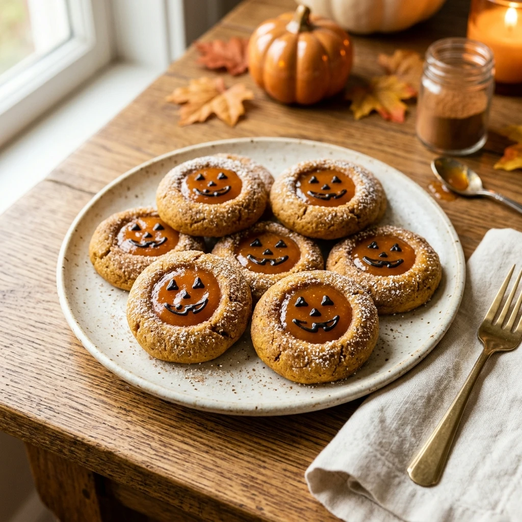 Jack O Lantern Thumbprint Cookies Recipe