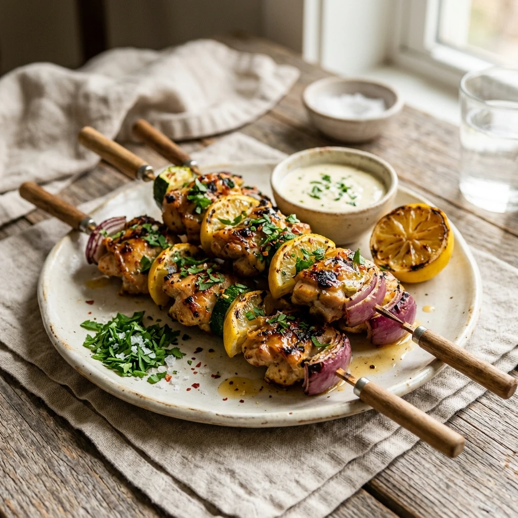 Lemon Garlic Butter Chicken Skewers Recipe