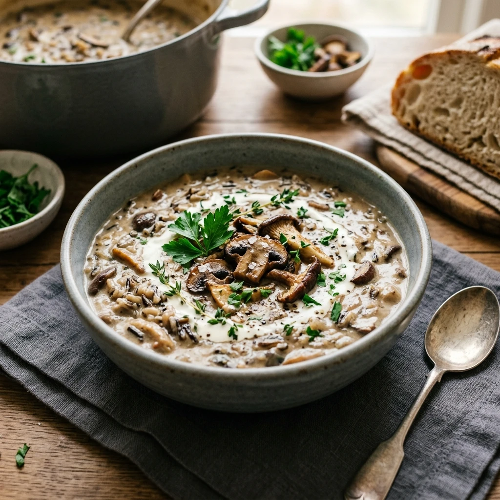 One Pot Creamy Wild Rice And Mushroom Soup