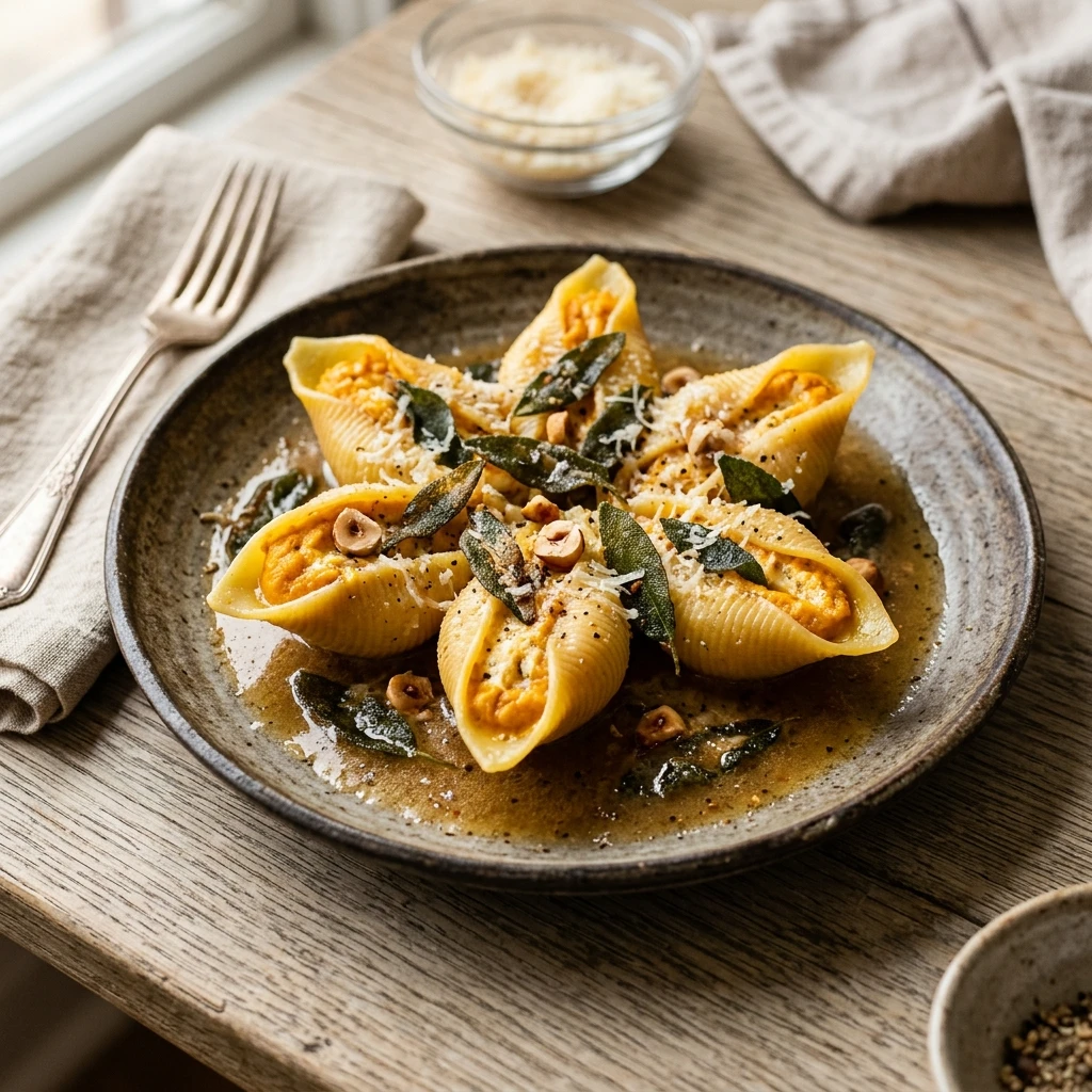 Pumpkin Stuffed Shells With Sage Butter