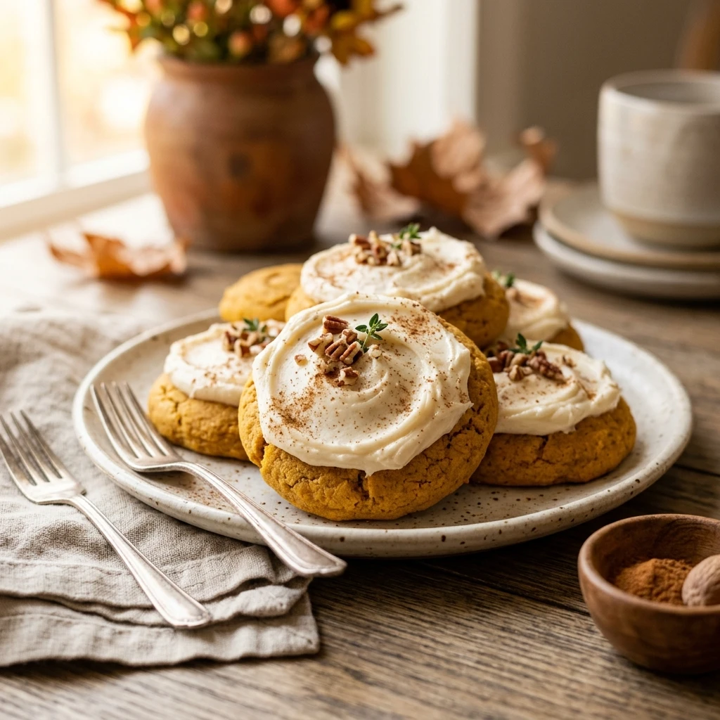 Pumpkin Sugar Cookies With Cream Cheese Frosting