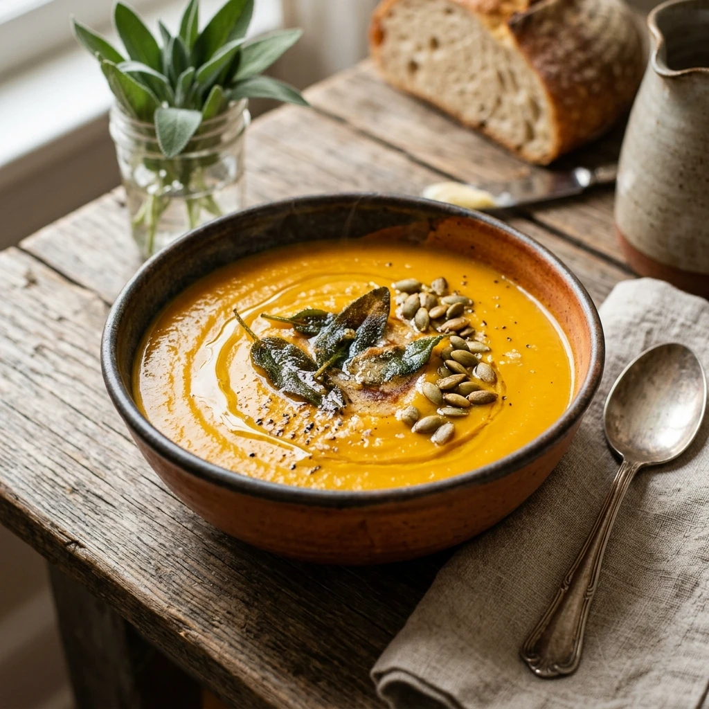 Roasted Butternut Squash Soup With Sage Butter