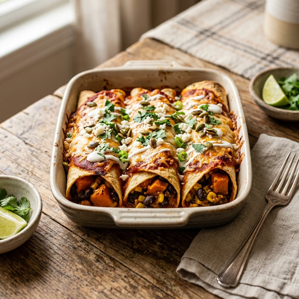 Roasted Pumpkin And Black Bean Enchiladas