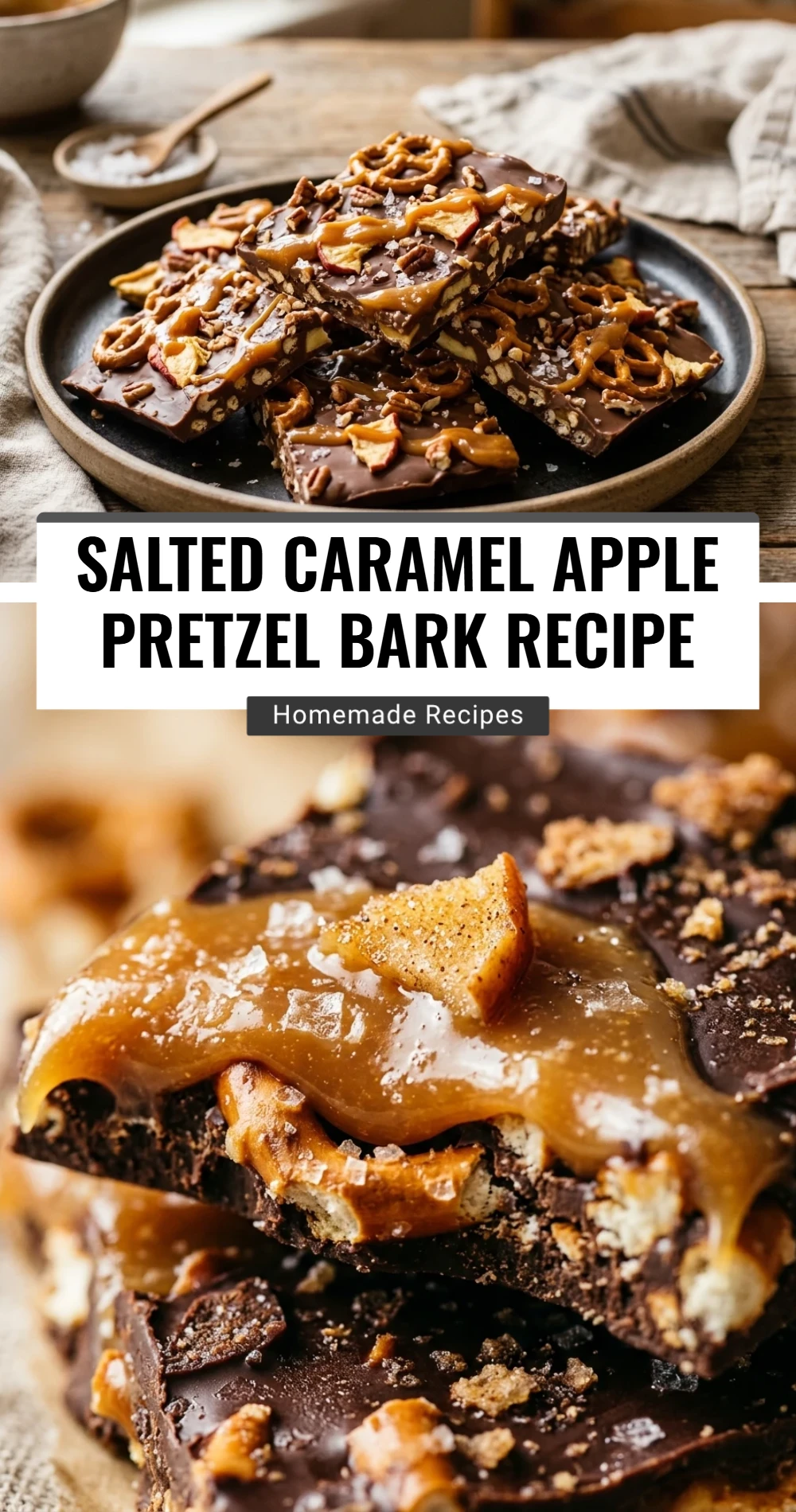 Salted Caramel Apple Pretzel Bark Recipe