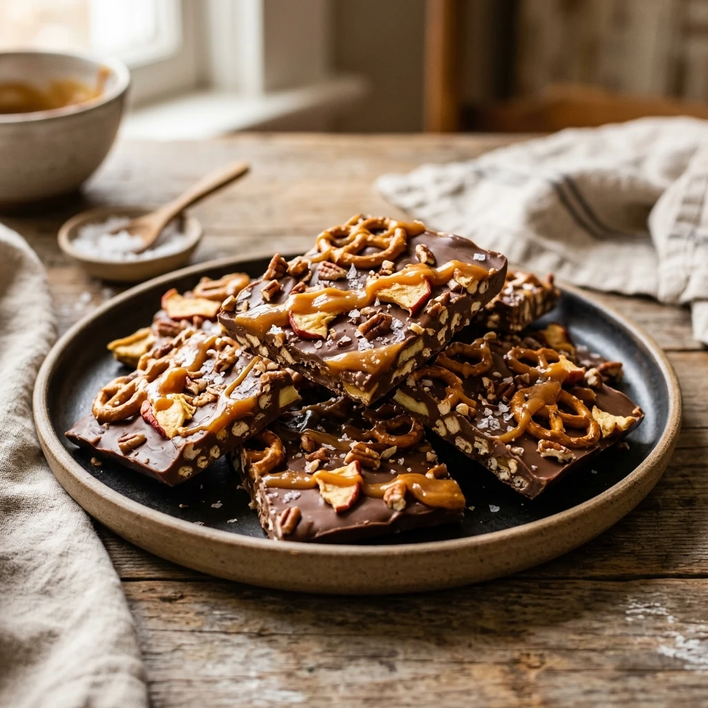 Salted Caramel Apple Pretzel Bark Recipe