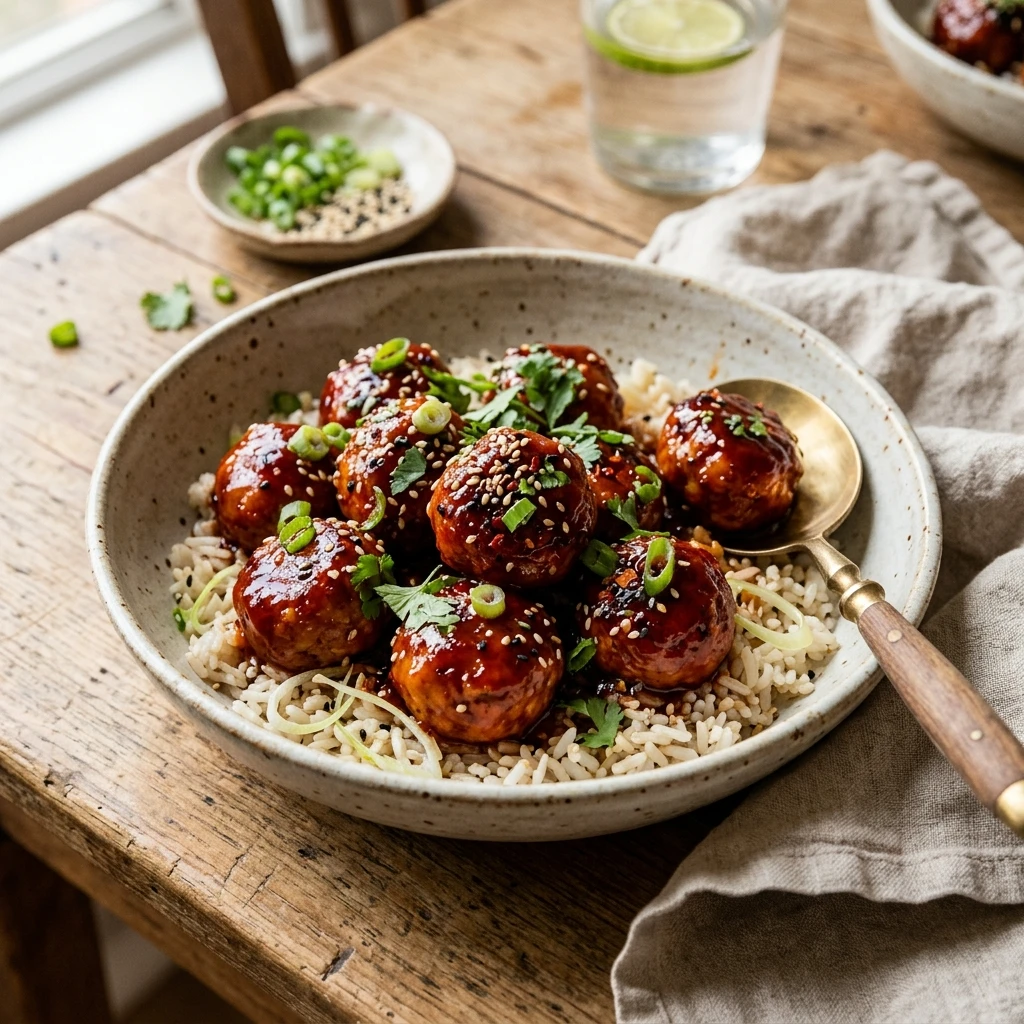 Sticky Gochujang Chicken Meatballs Recipe