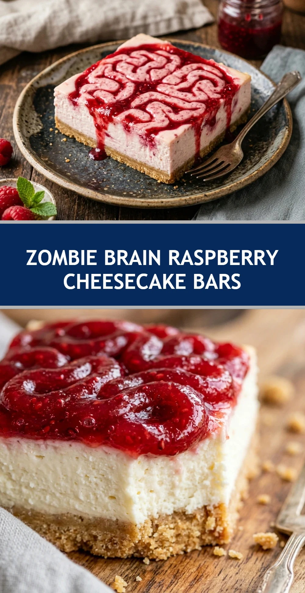 Zombie Brain Raspberry Cheesecake Bars