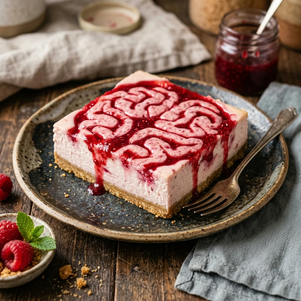 Zombie Brain Raspberry Cheesecake Bars