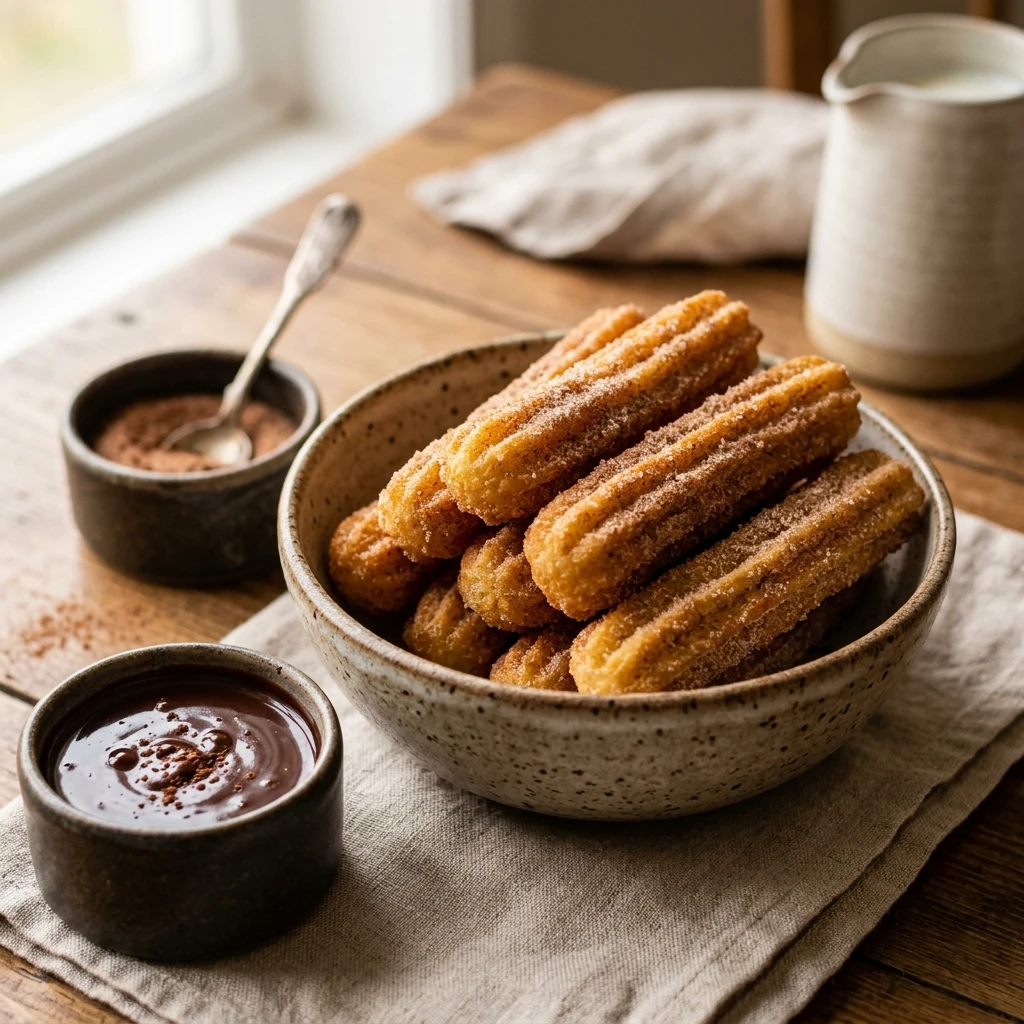 Air Fryer Churros with Chocolate Sauce