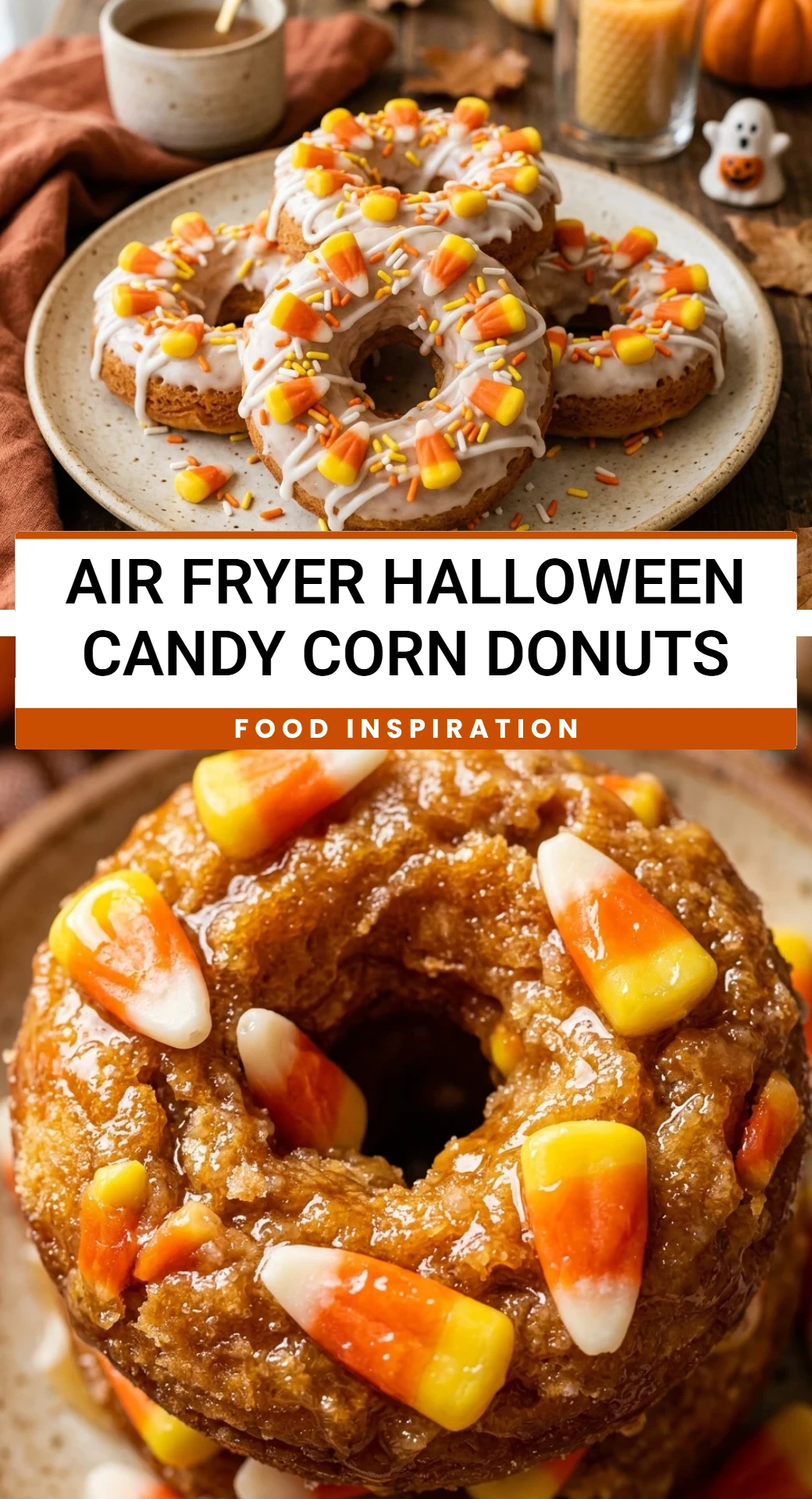 Air Fryer Halloween Candy Corn Donuts