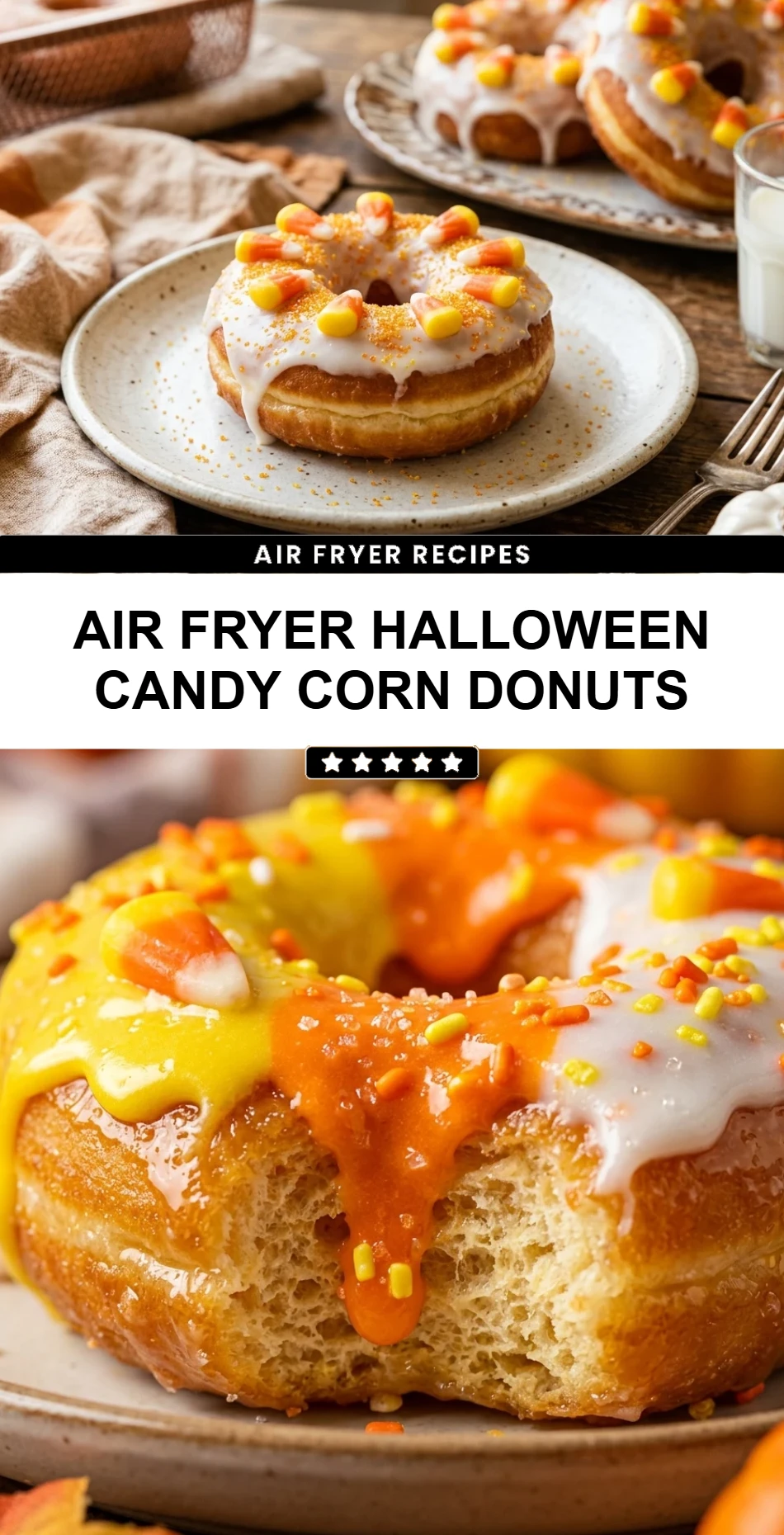 Air Fryer Halloween Candy Corn Donuts