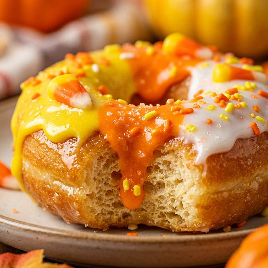 Air Fryer Halloween Candy Corn Donuts