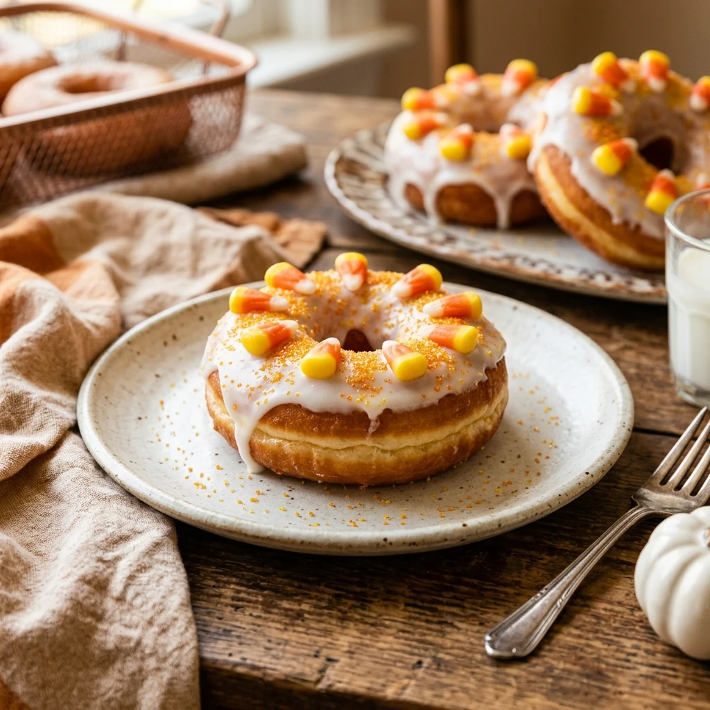 Air Fryer Halloween Candy Corn Donuts