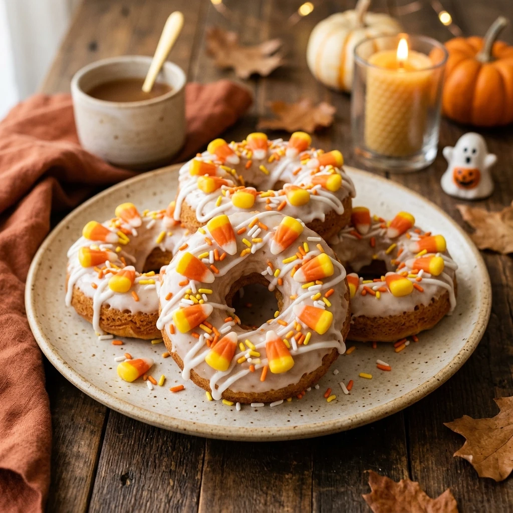 Air Fryer Halloween Candy Corn Donuts