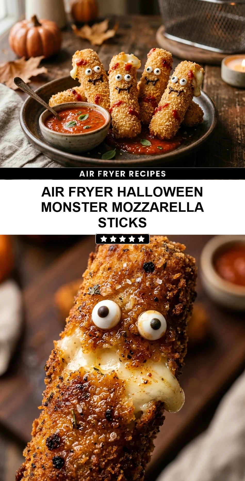 Air Fryer Halloween Monster Mozzarella Sticks
