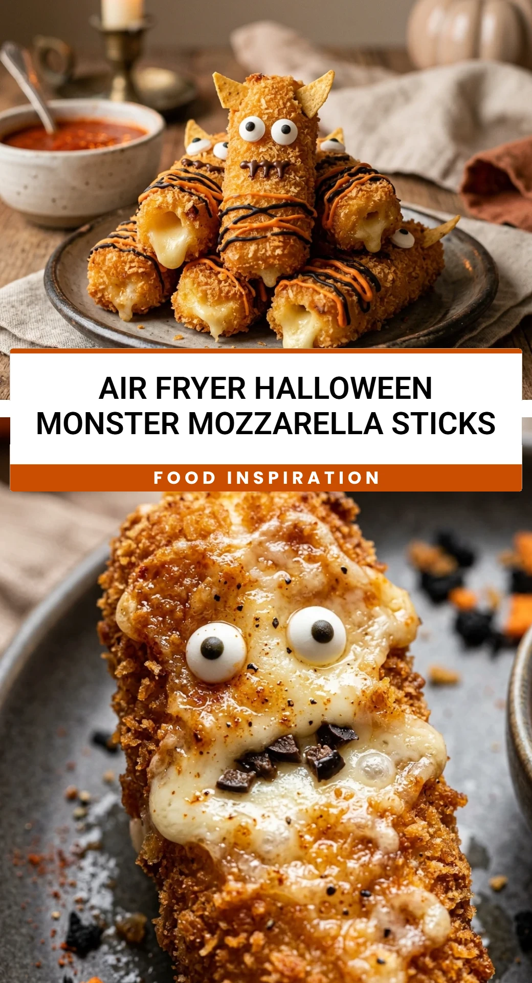 Air Fryer Halloween Monster Mozzarella Sticks