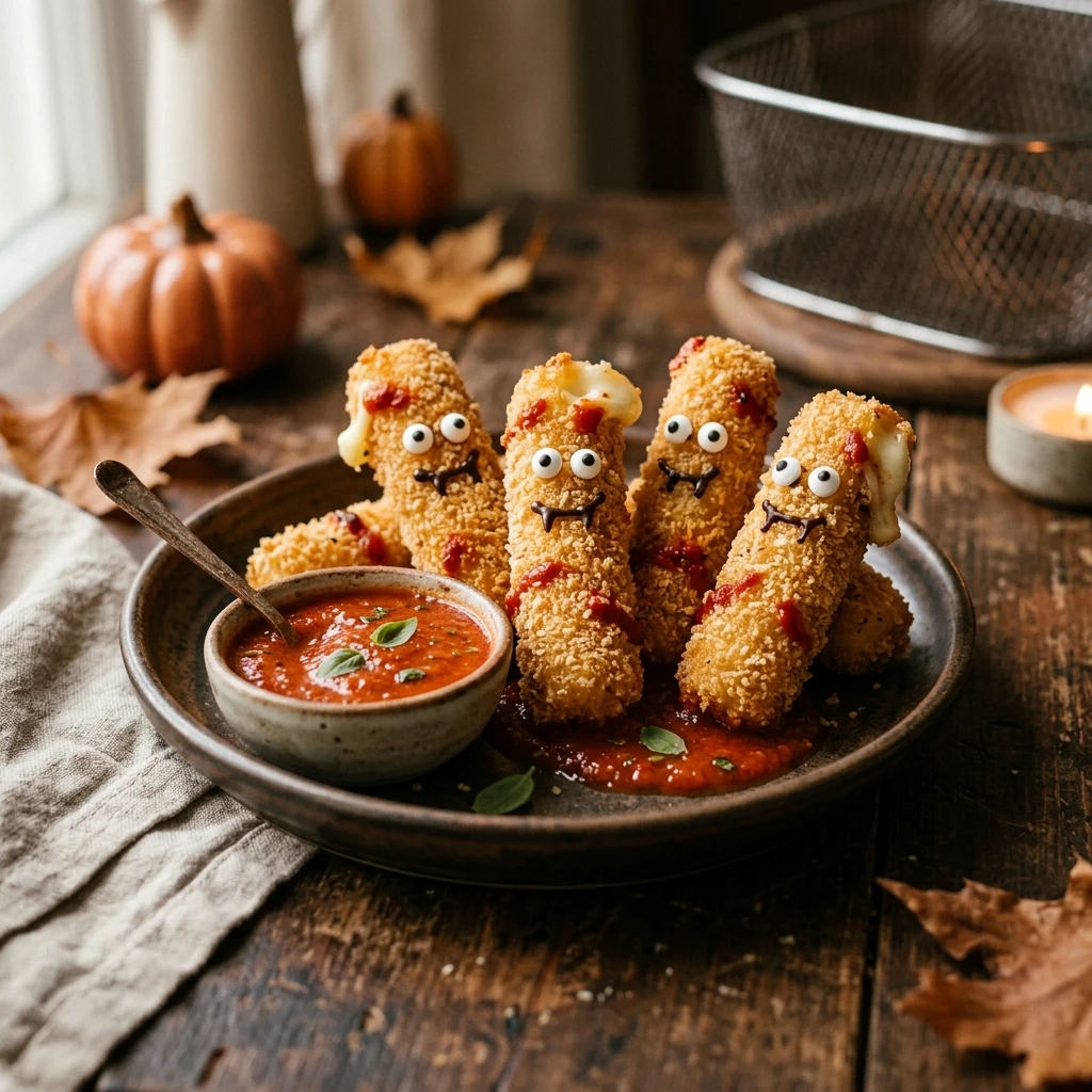 Air Fryer Halloween Monster Mozzarella Sticks