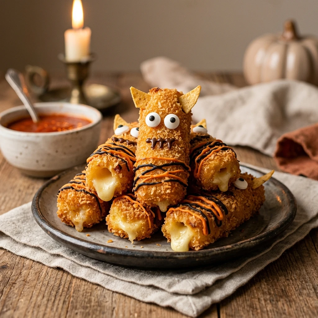 Air Fryer Halloween Monster Mozzarella Sticks