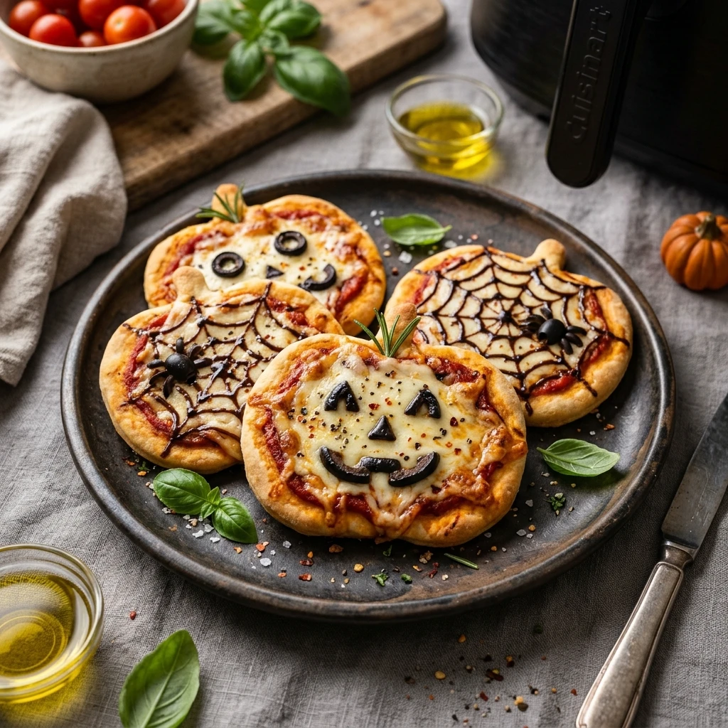 Air Fryer Halloween Pumpkin Pizzas