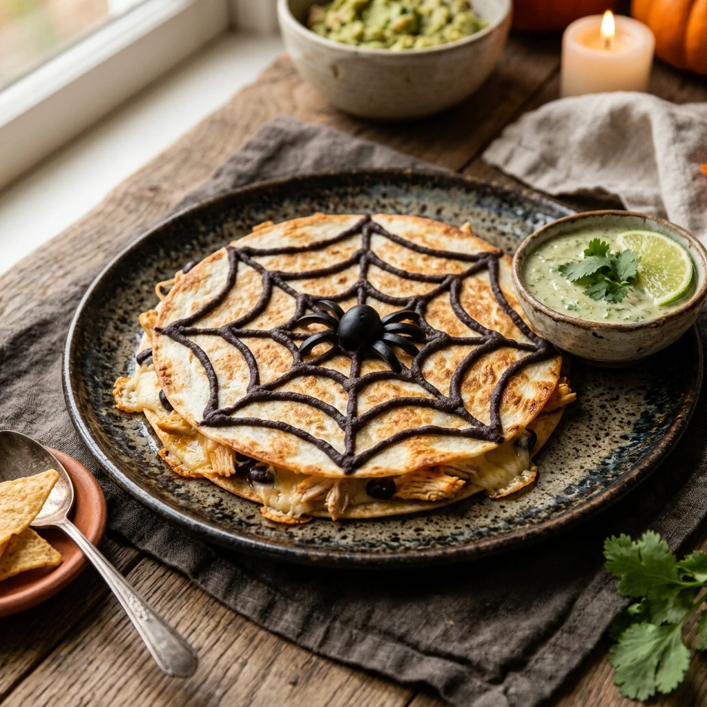 Air Fryer Halloween Spider Web Quesadilla