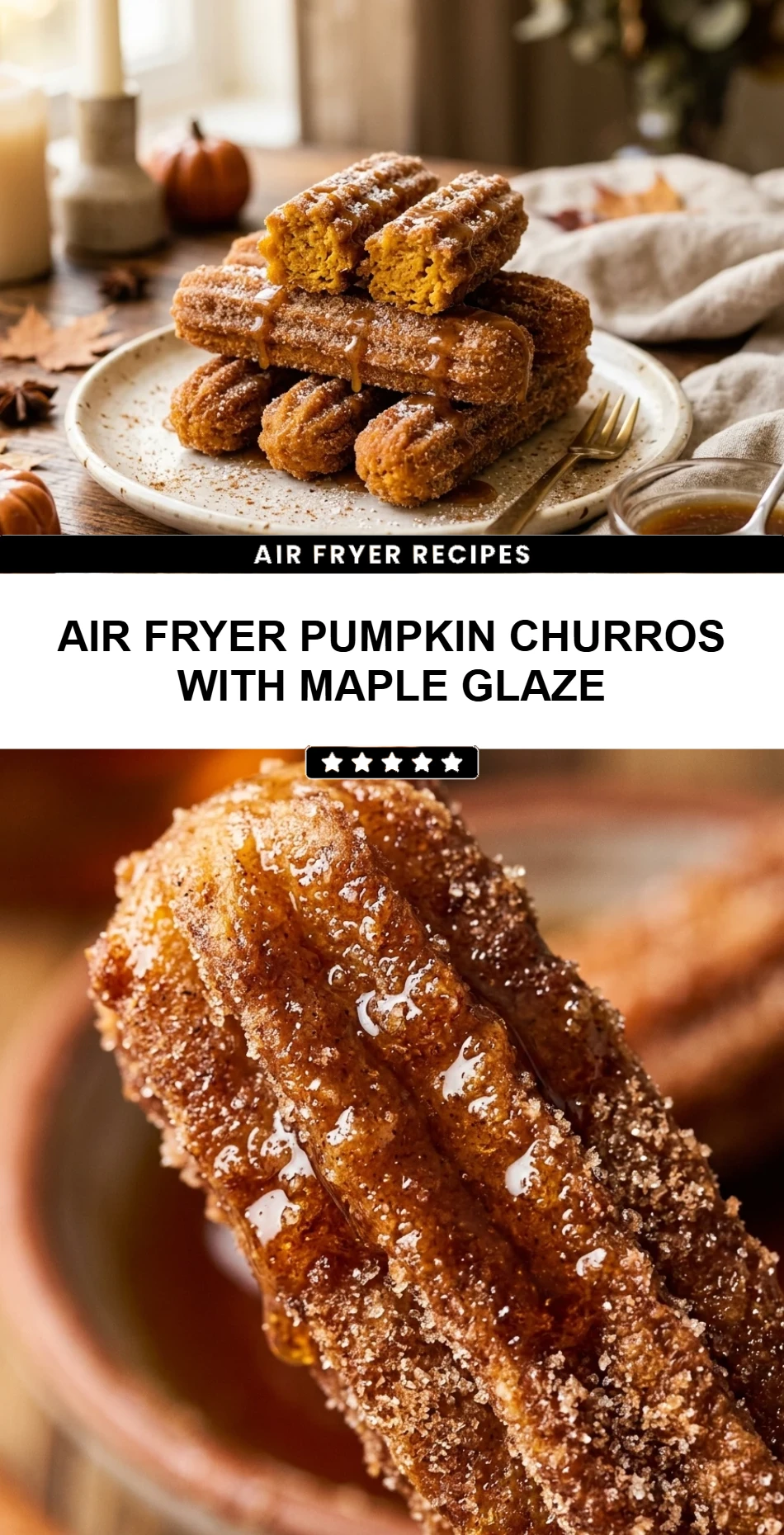 Air Fryer Pumpkin Churros with Maple Glaze