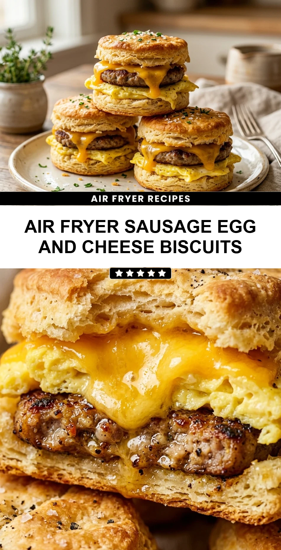 Air Fryer Sausage Egg and Cheese Biscuits