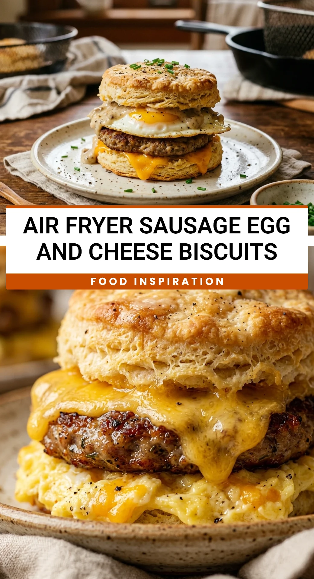 Air Fryer Sausage Egg and Cheese Biscuits