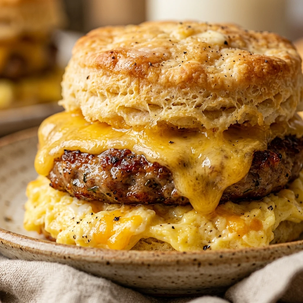 Air Fryer Sausage Egg and Cheese Biscuits