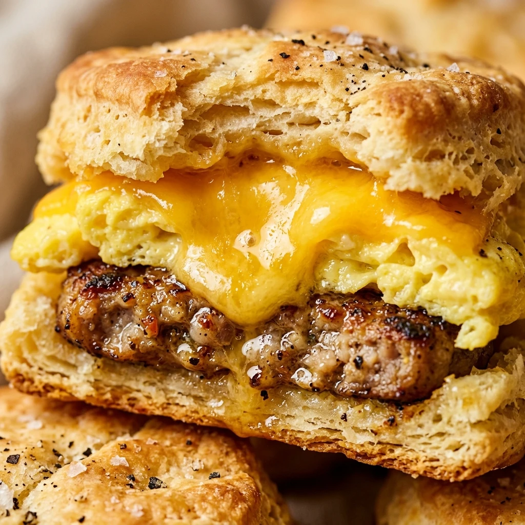 Air Fryer Sausage Egg and Cheese Biscuits