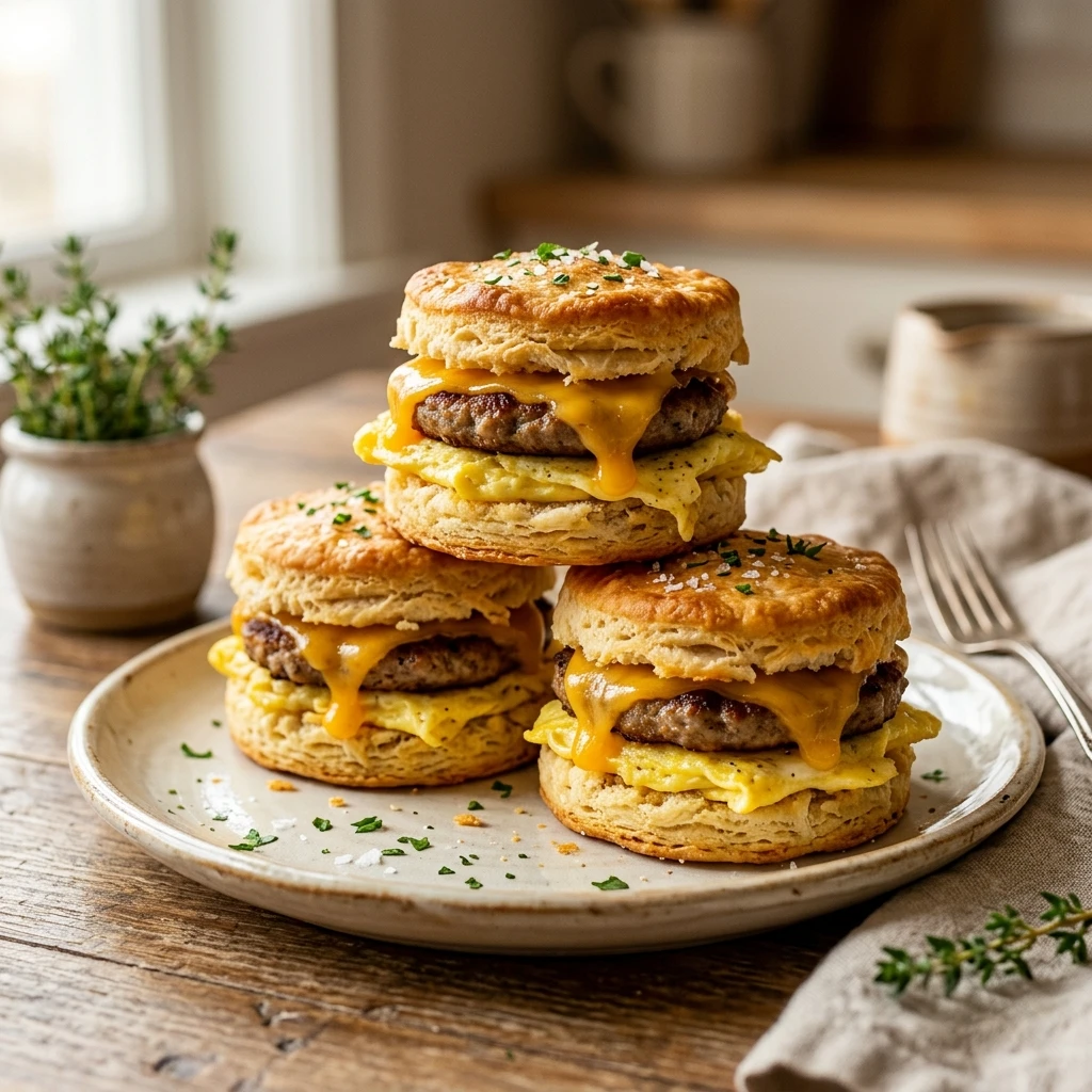 Air Fryer Sausage Egg and Cheese Biscuits