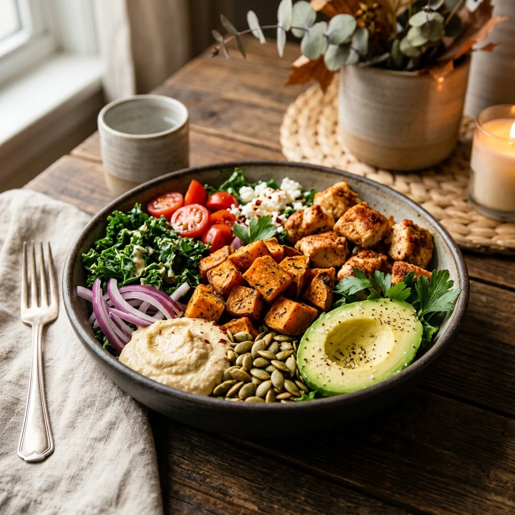 Air Fryer Sweet Potato and Chicken Fall Bowl