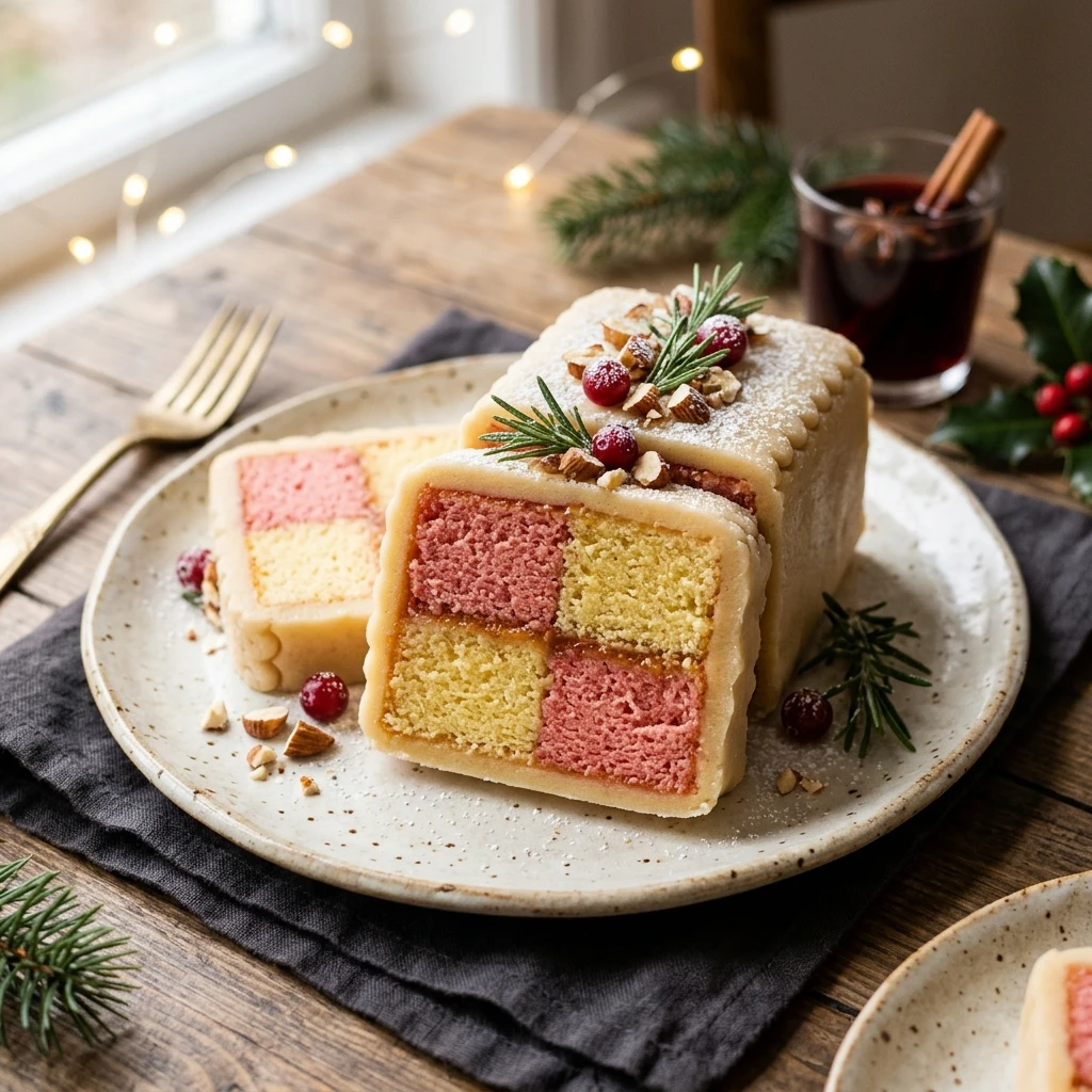 Almond Marzipan Christmas Battenberg Cake