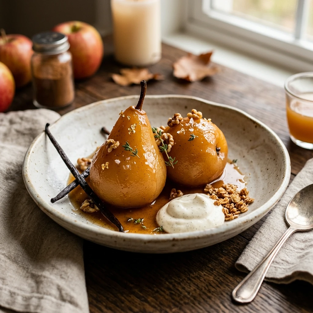 Apple Cider Poached Pears With Vanilla