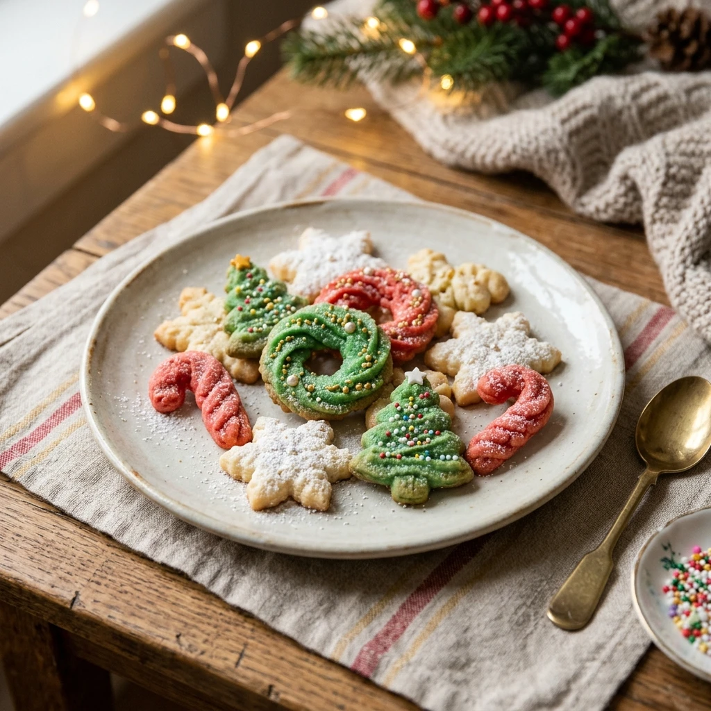Buttery Christmas Spritz Cookies in Festive Shapes