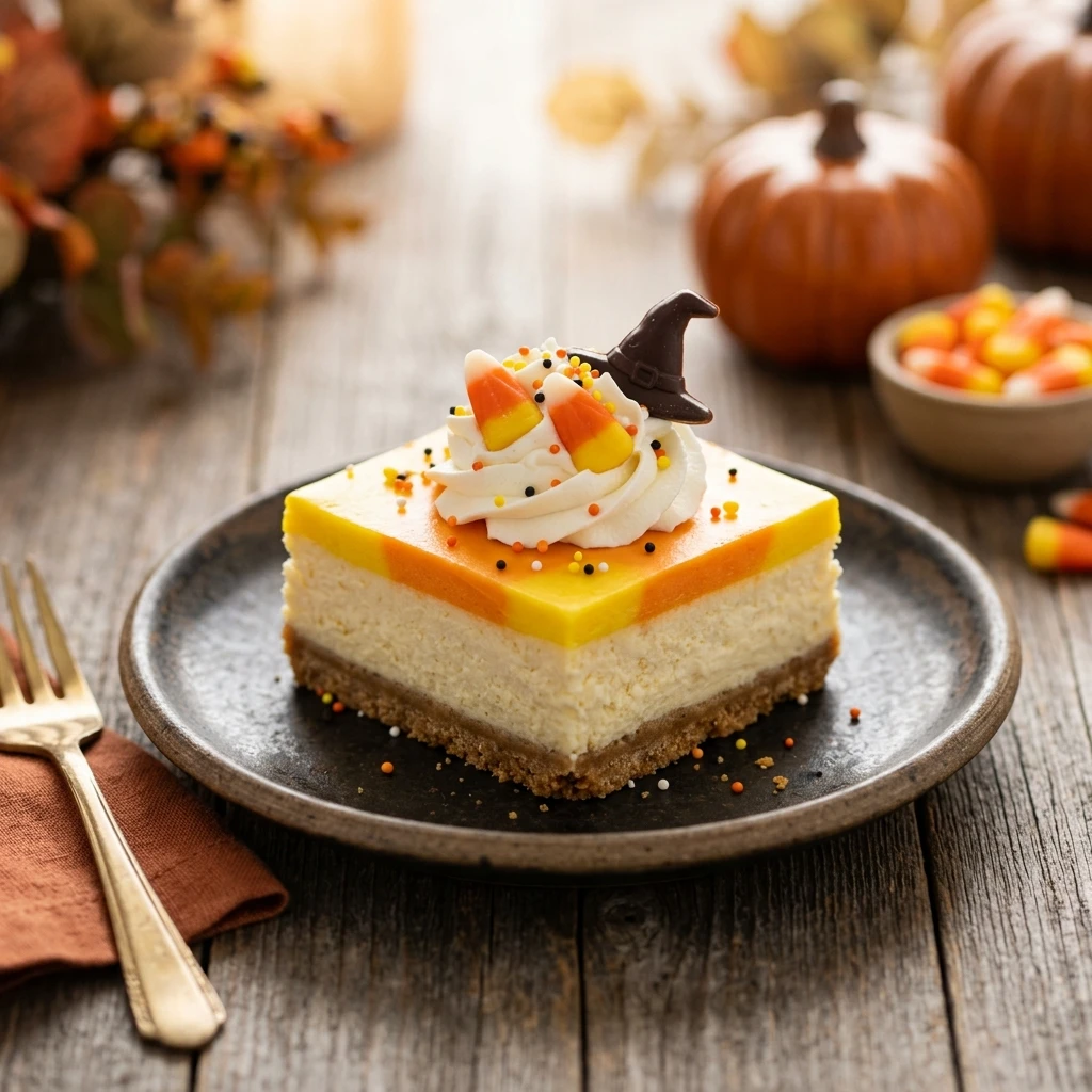 Candy Corn Cheesecake Bars Halloween Recipe