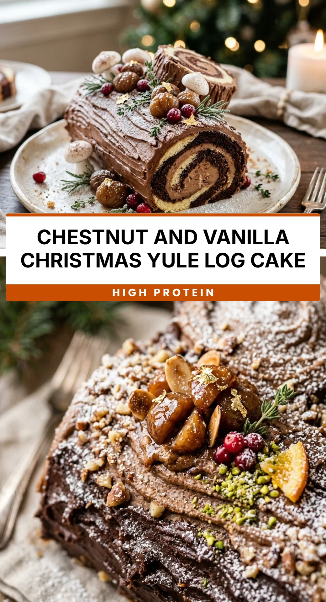 Chestnut and Vanilla Christmas Yule Log Cake
