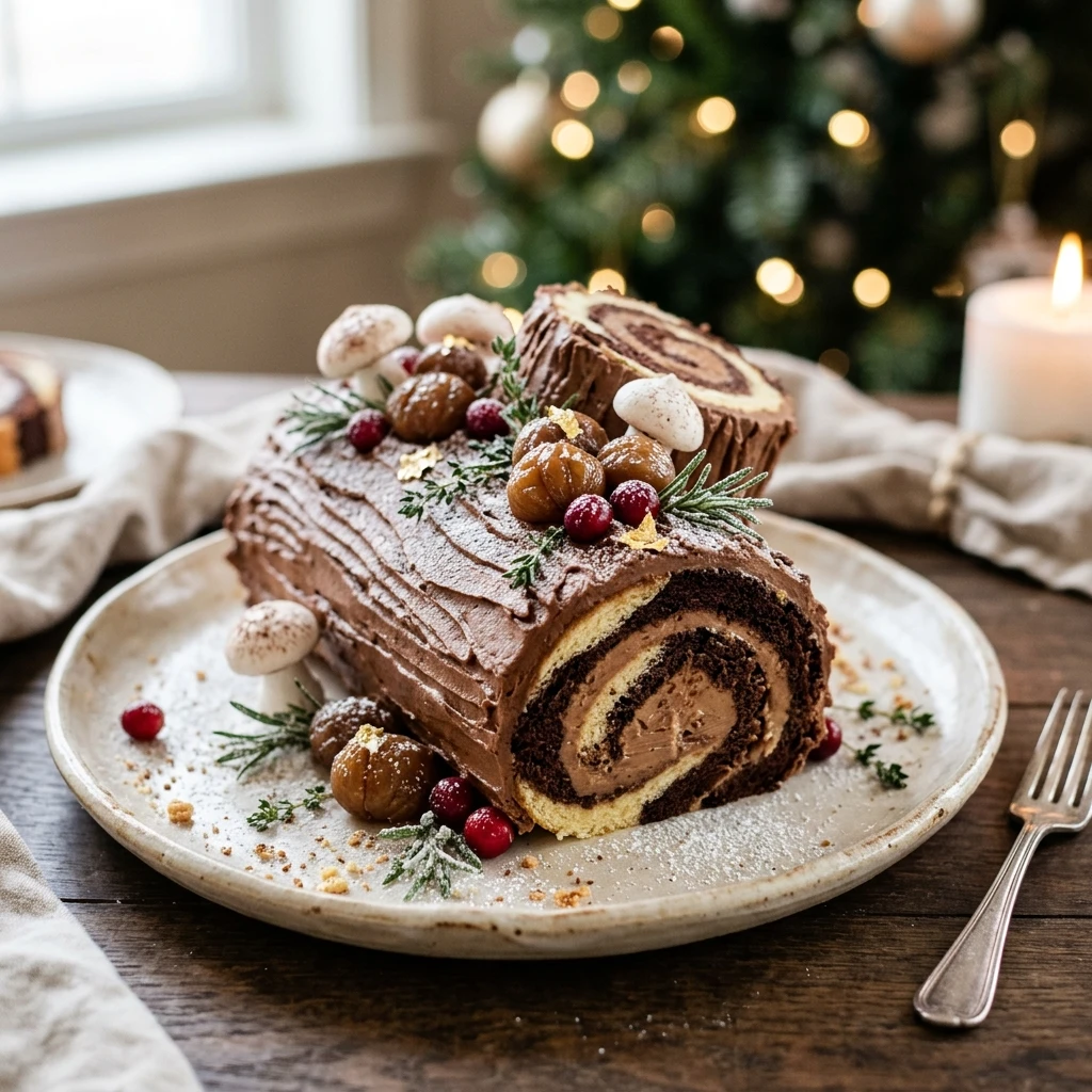Chestnut and Vanilla Christmas Yule Log Cake