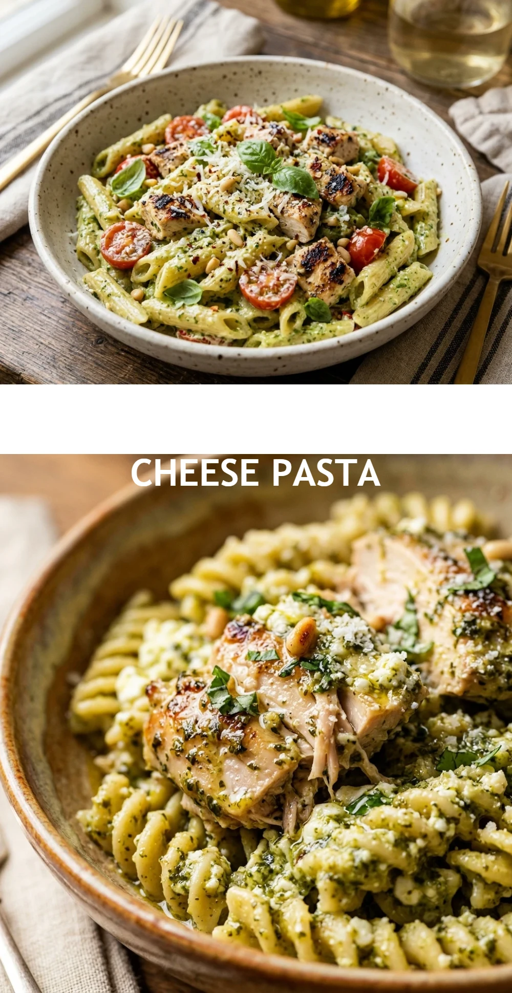 Chicken Pesto Cottage Cheese Pasta