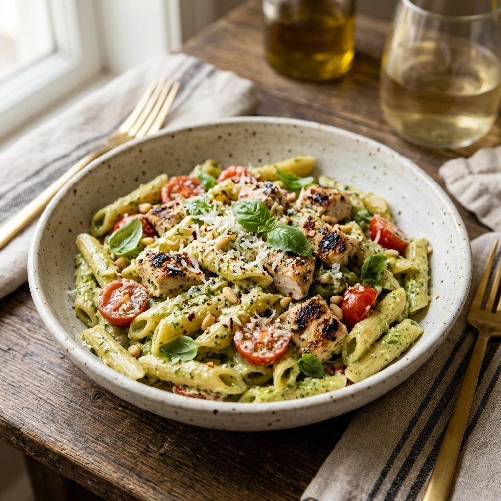 Chicken Pesto Cottage Cheese Pasta