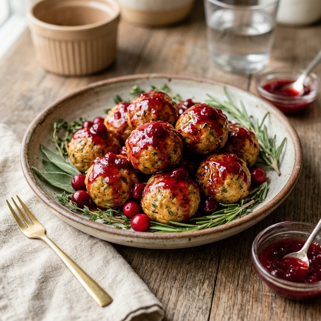 Chicken Sausage Balls With Cranberry Glaze