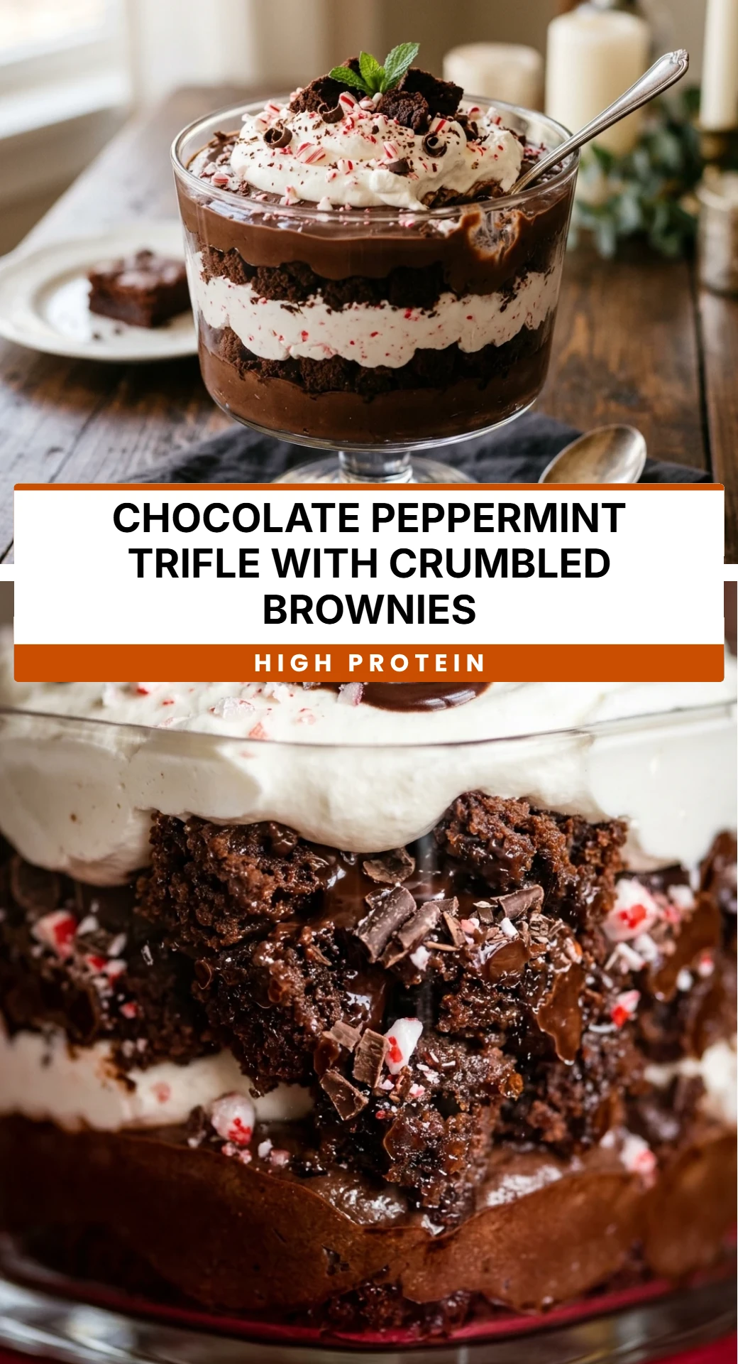 Chocolate Peppermint Trifle with Crumbled Brownies