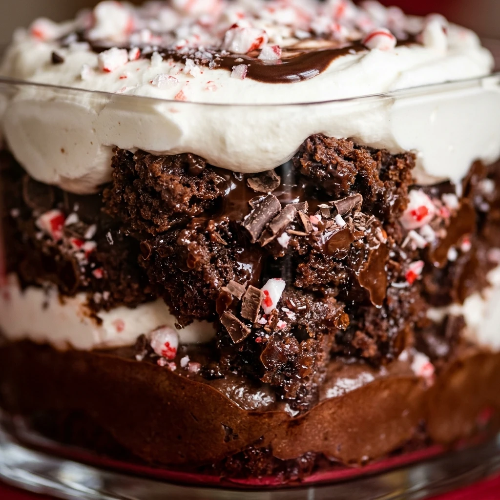 Chocolate Peppermint Trifle with Crumbled Brownies