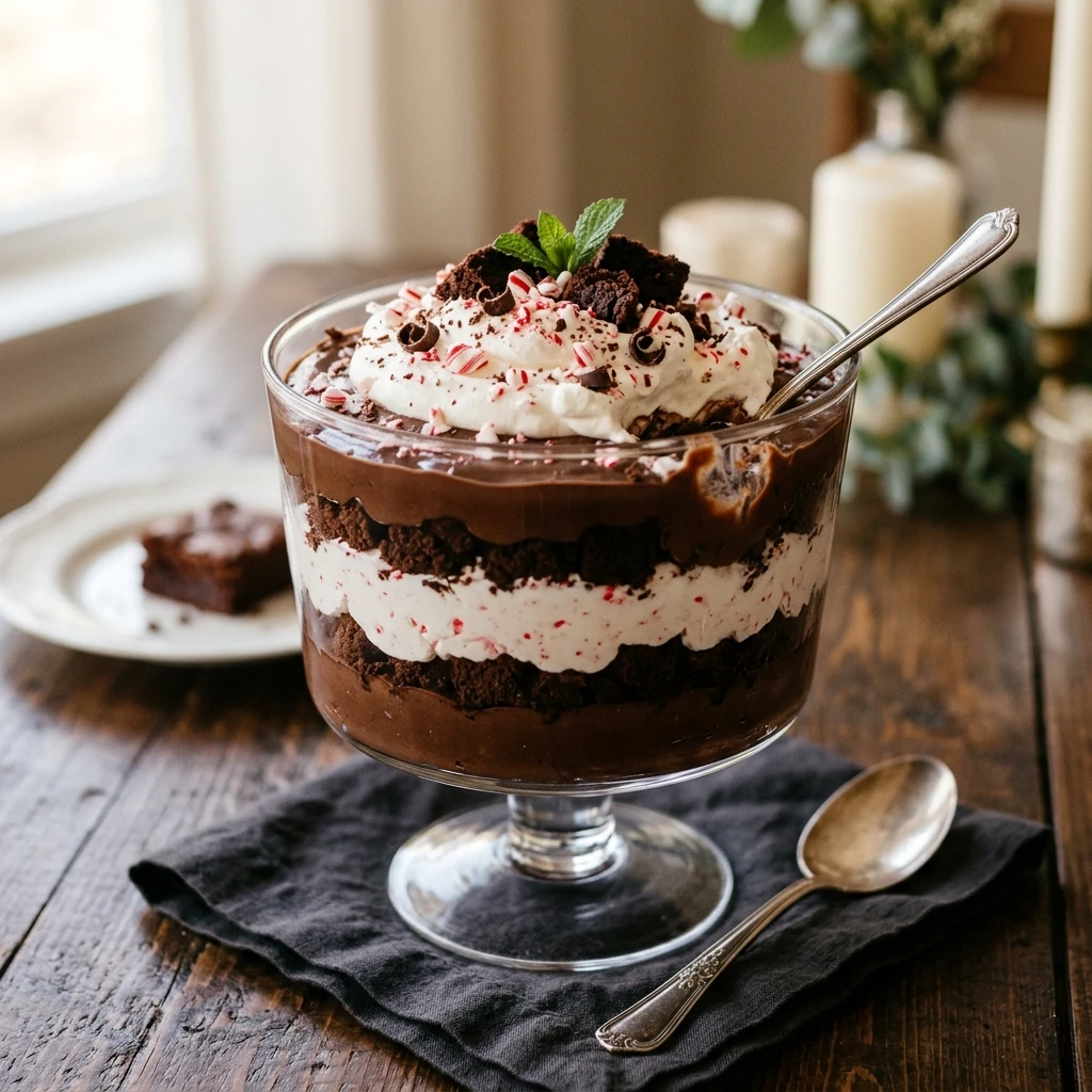 Chocolate Peppermint Trifle with Crumbled Brownies