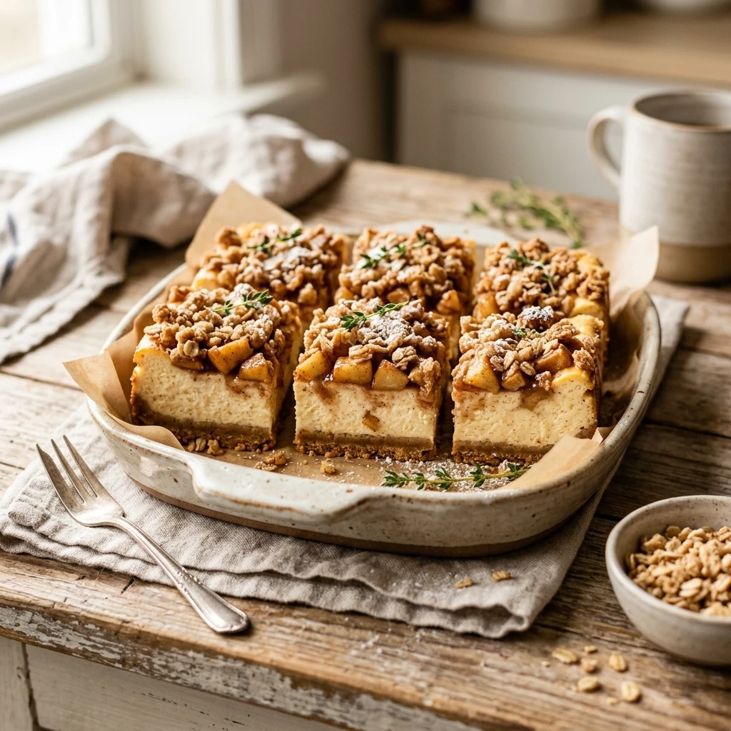 Cinnamon Apple Crisp Cheesecake Bars