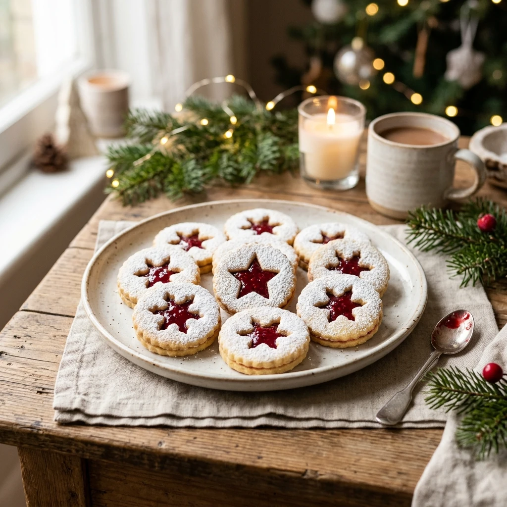Classic Christmas Linzer Cookies with Raspberry Jam