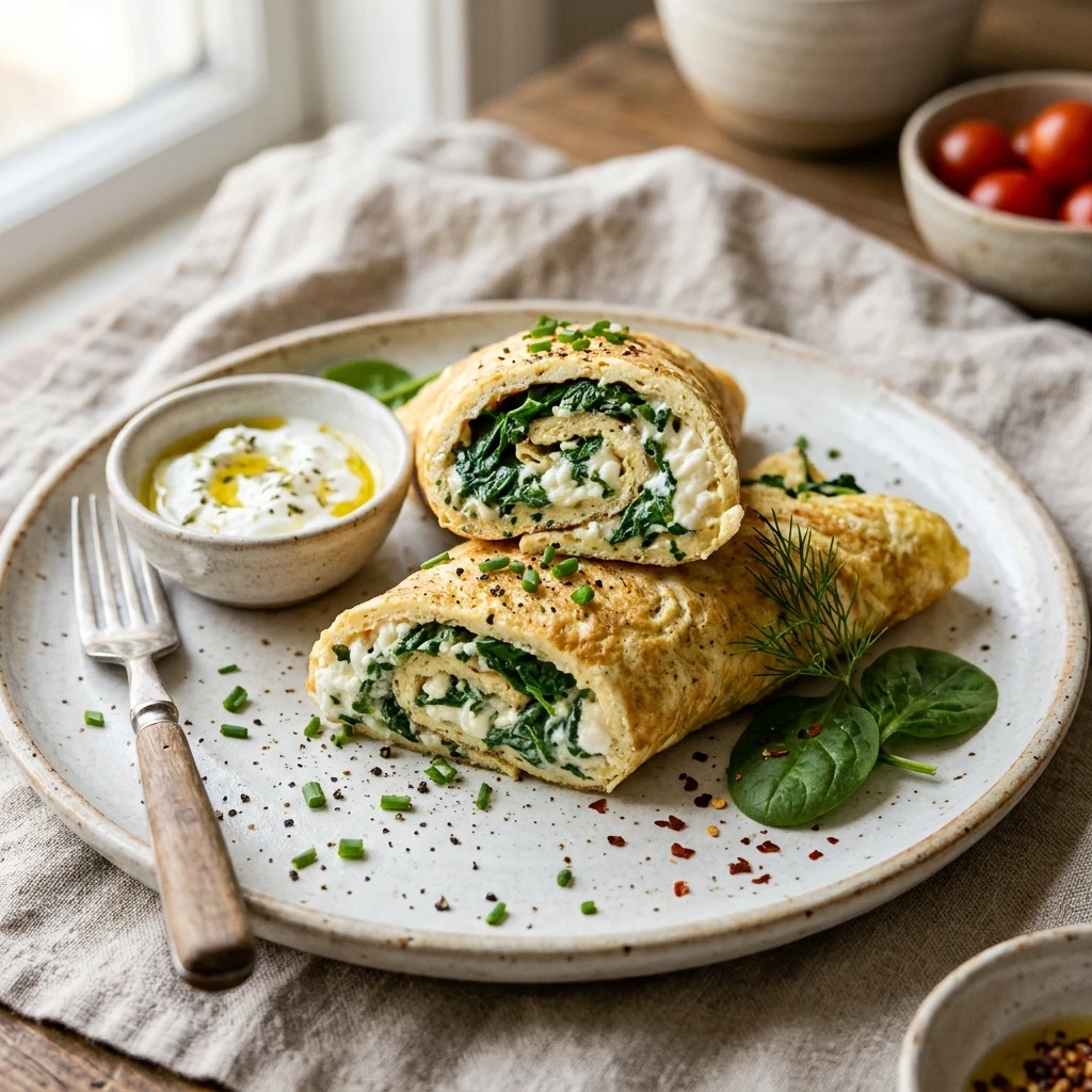 Cottage Cheese Spinach Omelet Wrap